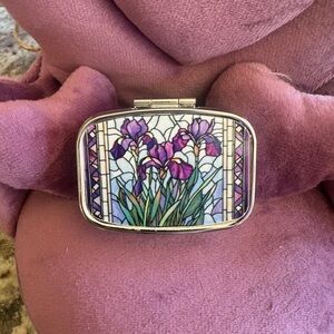 Floral Irises Pill Box 2 Compartment Pill Case for Pocket or Purse NEW